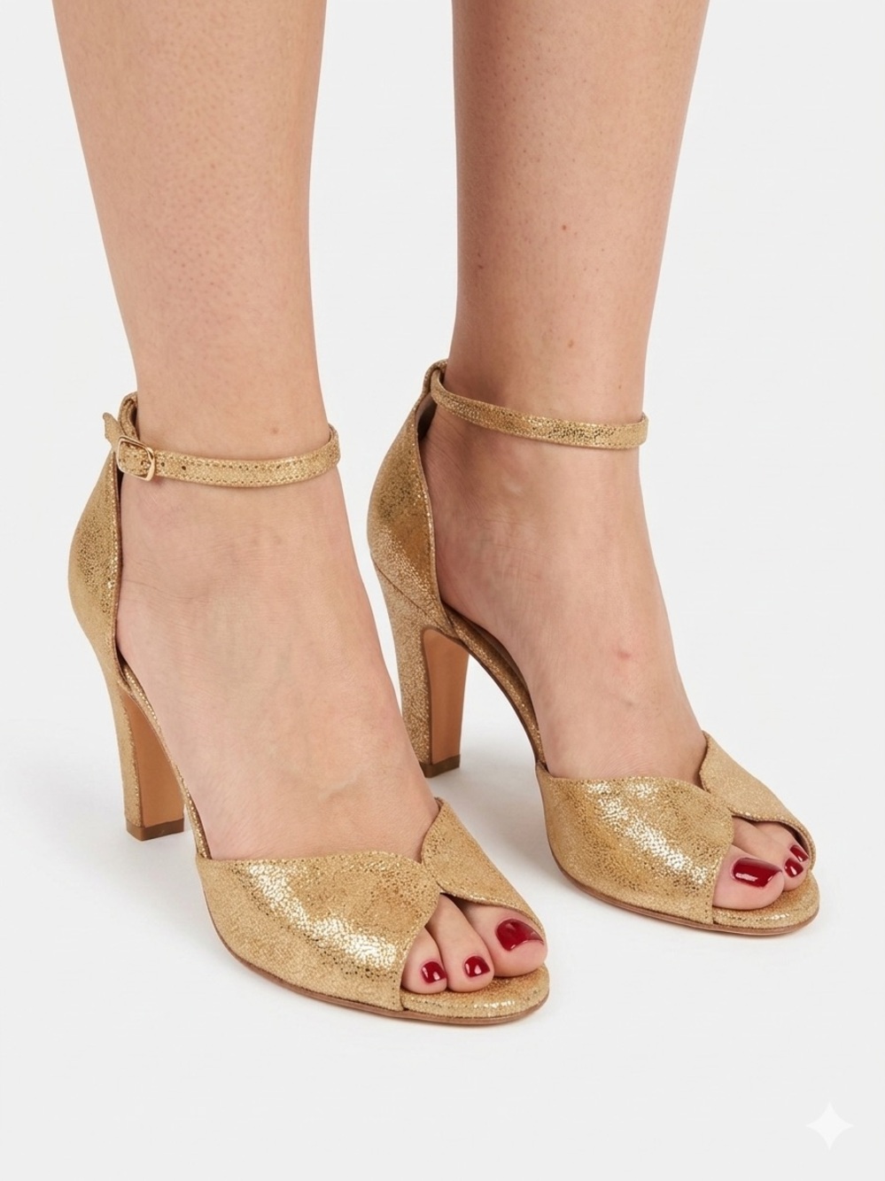 Gold Ankle-Strap Block Heel Sandals